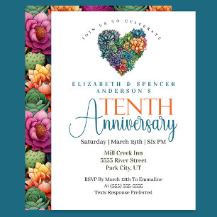 Pretty Cactus Heart 10th Wedding Anniversary Invitation