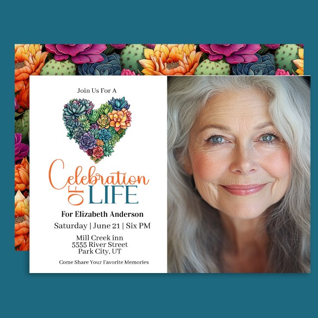 Pretty Cactus Heart Celebration Of Life Invitation (Creator Uploaded)