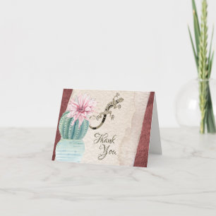 Pretty Cactus with Flower and Gecko Southwest Thank You Card