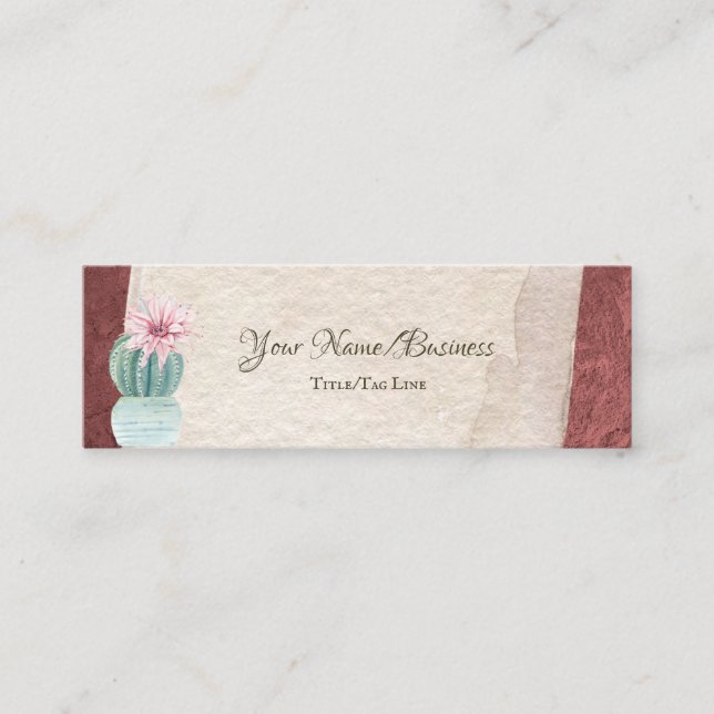 Pretty Cactus with Flower - Stucco Soutwestern Mini Business Card (Front)