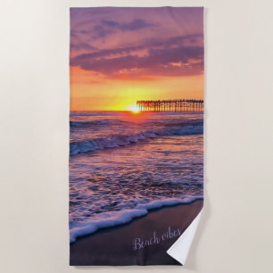 Pretty California Beach Pier Sunset Towel