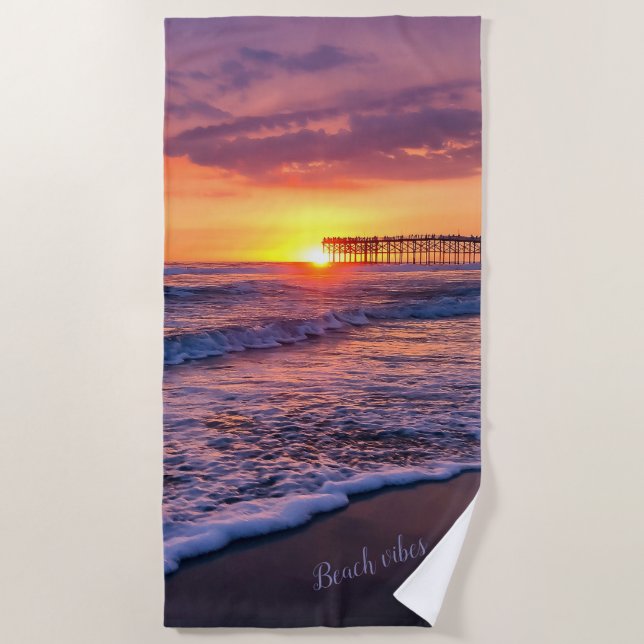Pretty California Beach Pier Sunset Towel (Front)