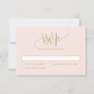 Pretty Calligraphy Script Blush and Gold Wedding RSVP Card