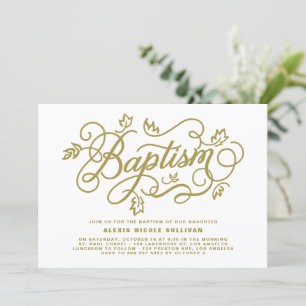 Pretty Calligraphy Script   Gold Baptism Invitation