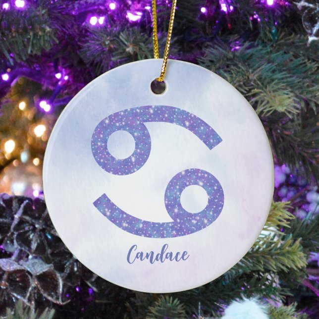 Pretty Cancer Astrology Custom Purple Christmas Ceramic Ornament (Creator Uploaded)