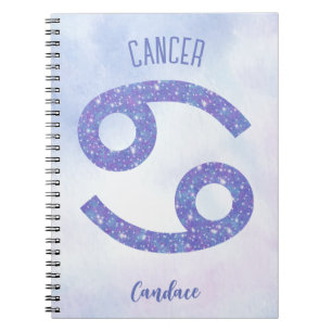 Pretty Cancer Astrology Sign Personalised Purple Notebook