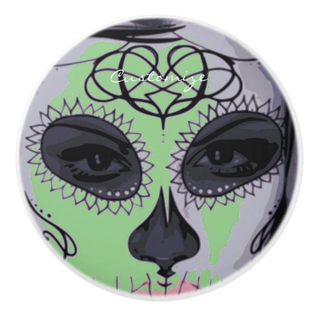 Pretty Carnival mask woman skull Thunder_Cove Ceramic Knob (Front)