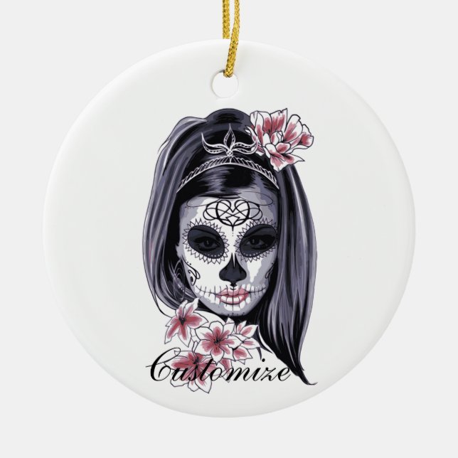 Pretty Carnival mask woman skull Thunder_Cove Ceramic Ornament (Front)