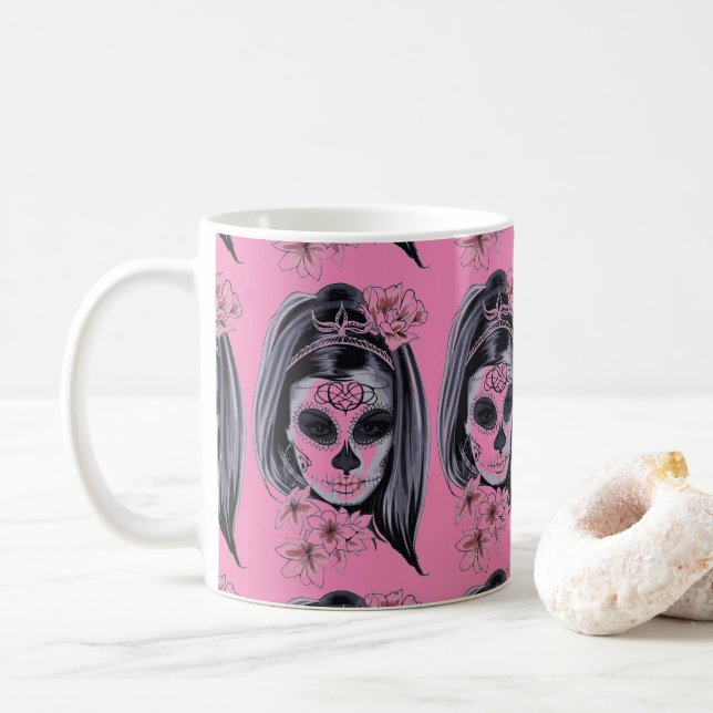Pretty Carnival mask woman skull Thunder_Cove Coffee Mug (With Donut)