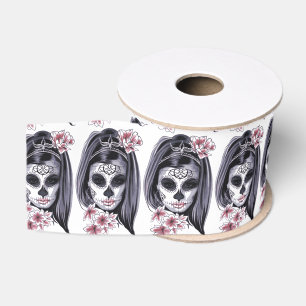 Pretty Carnival mask woman skull Thunder_Cove Grosgrain Ribbon