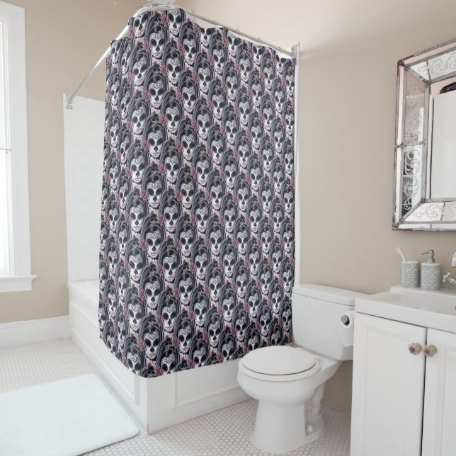 Pretty Carnival mask woman skull Thunder_Cove Shower Curtain (In Situ)