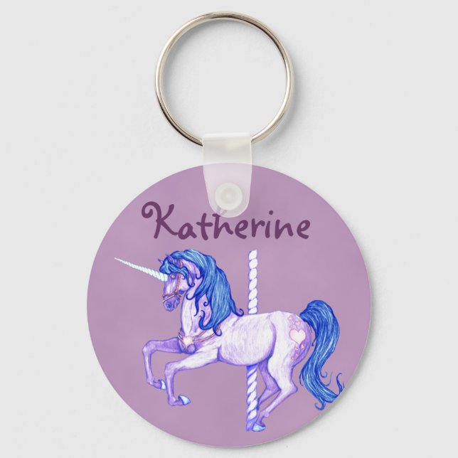 Pretty Carousel Unicorn Art Key Ring (Front)