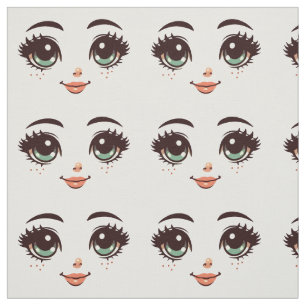 pretty cartoon doll face art illustrations fabric