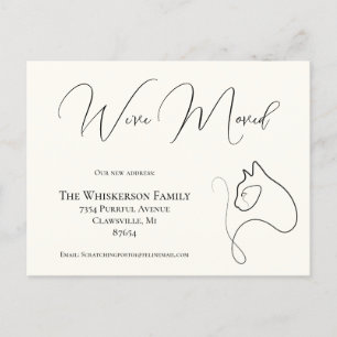 Pretty Cat Black & Ivory We’ve Moved Announcement Postcard