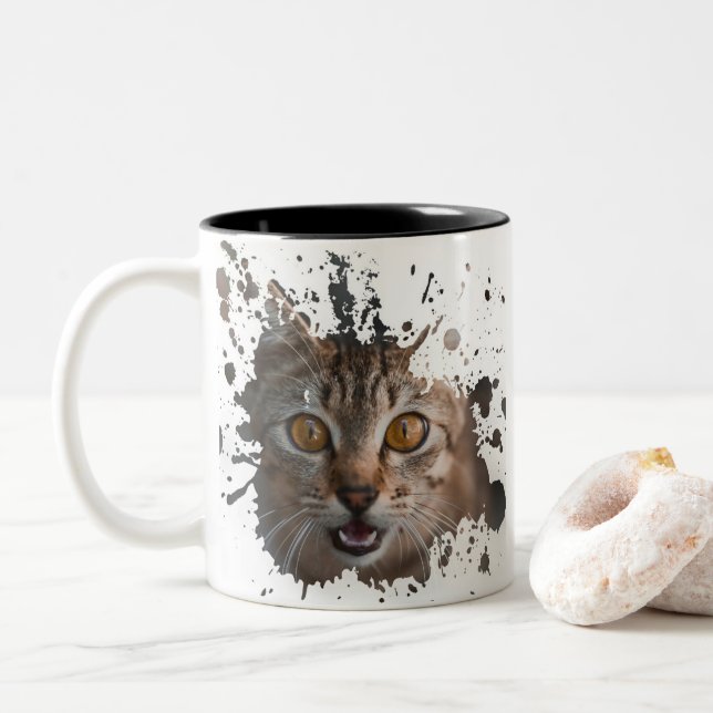 Pretty Cat Design Two-Tone Coffee Mug (With Donut)