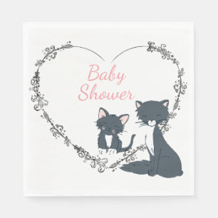 Pretty Cat, Kitten, Flower Heart Girls Baby Shower Napkin