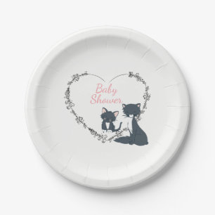 Pretty Cat, Kitten, Flower Heart Girls Baby Shower Paper Plate