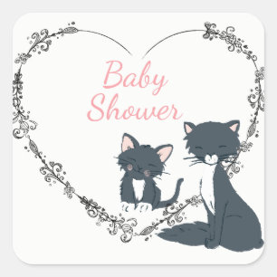 Pretty Cat, Kitten, Flower Heart Girls Baby Shower Square Sticker