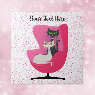 Pretty Cats Mid Century Pink Chair Polka Dots Ceramic Tile