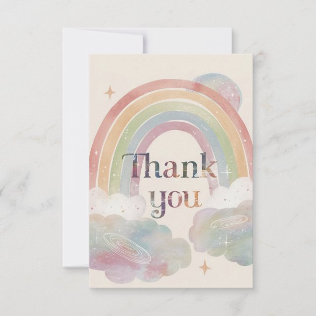 Pretty Celestial Rainbow and Clouds Thank You Card (Front)