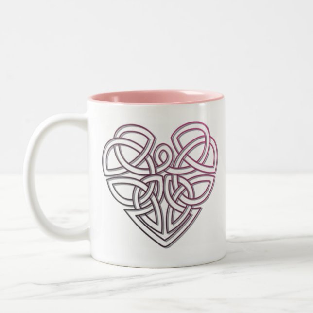 Pretty Celtic Heart design Two-Tone Coffee Mug (Left)