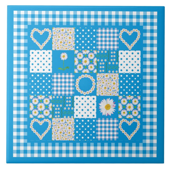 Pretty Ceramic Tile: Daisychains Faux Patchwork Ceramic Tile (Front)