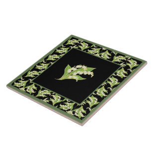 Pretty Ceramic Tile: Lilies of the Valley, Black Tile