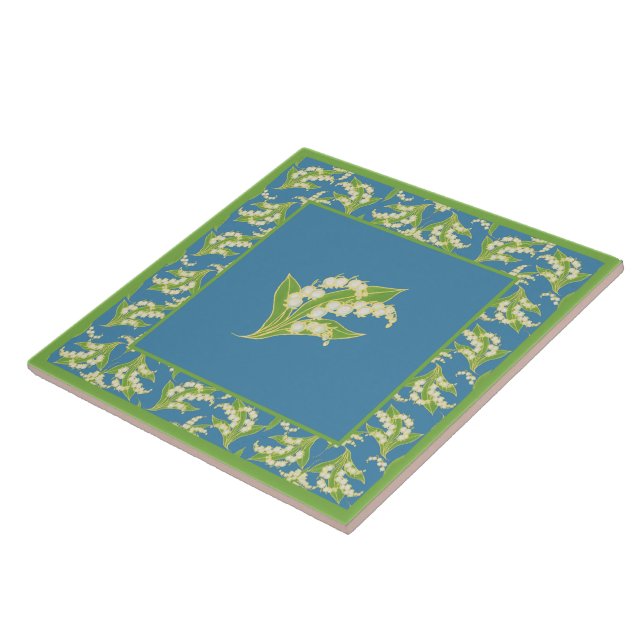 Pretty Ceramic Tile: Lilies of the Valley, Blue Ceramic Tile (Side)