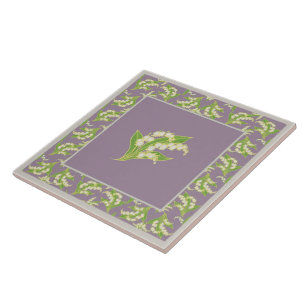Pretty Ceramic Tile: Lilies of the Valley, Mauve Ceramic Tile