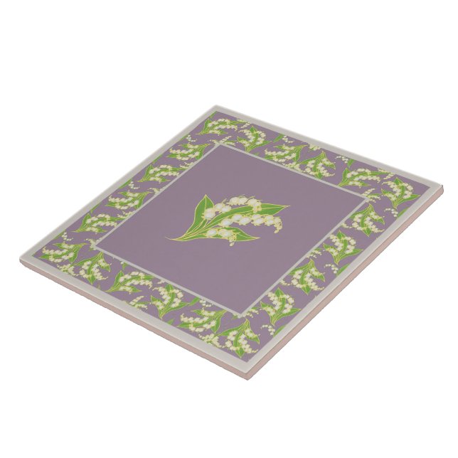 Pretty Ceramic Tile: Lilies of the Valley, Mauve Ceramic Tile (Side)