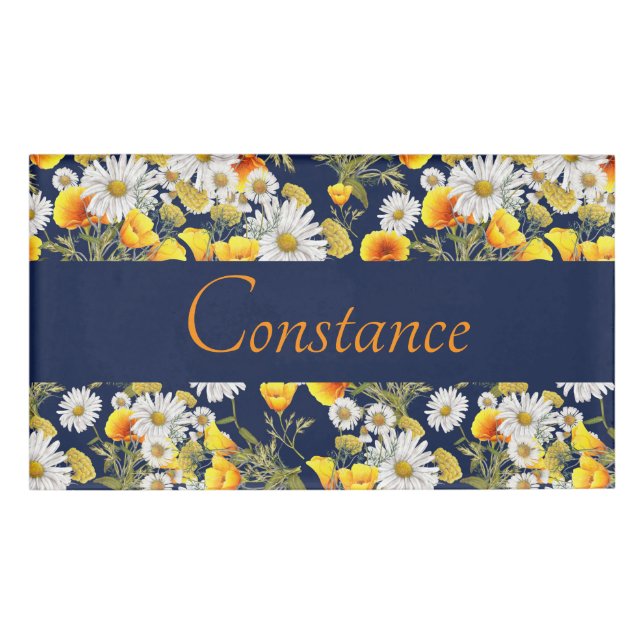 Pretty Chamomile & Poppies Pattern  Name Tag (Front)