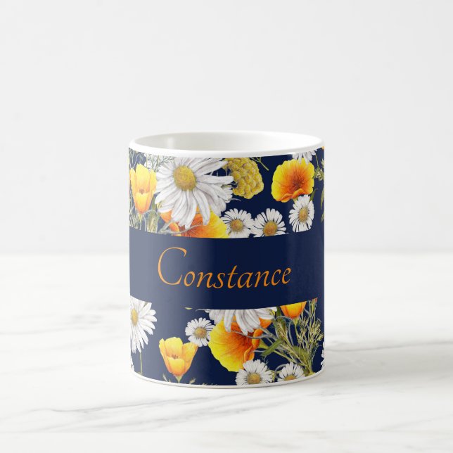 Pretty Chamomile & Poppies Pattern Personalised  Coffee Mug (Center)