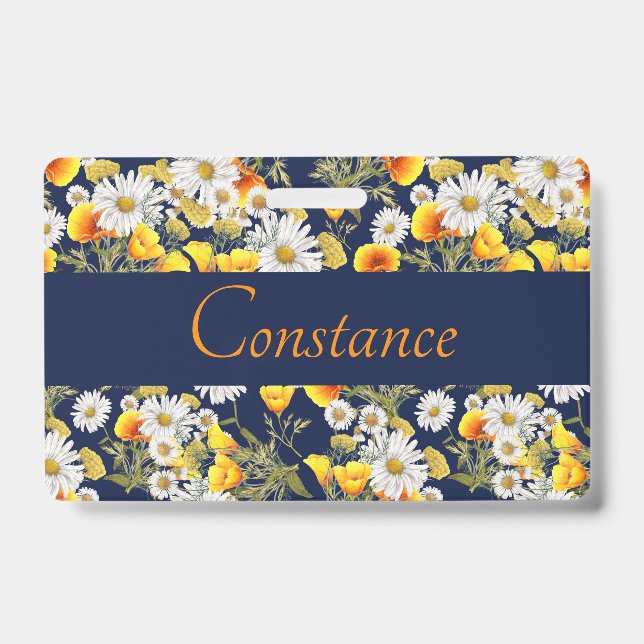 Pretty Chamomile & Poppies Pattern Personalised  ID Badge (Front)