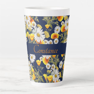 Pretty Chamomile & Poppies Pattern Personalised  Latte Mug