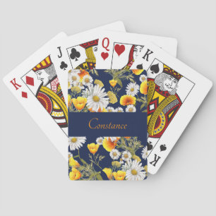 Pretty Chamomile & Poppies Pattern Personalised Playing Cards