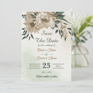 Pretty champagne flowers greenery save the date