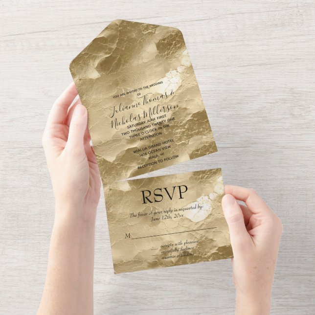 Pretty Champagne Gold Glam  All In One Invitation (Tearaway)