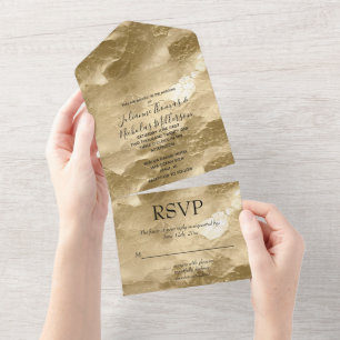 Pretty Champagne Gold Glam All In One Invitation