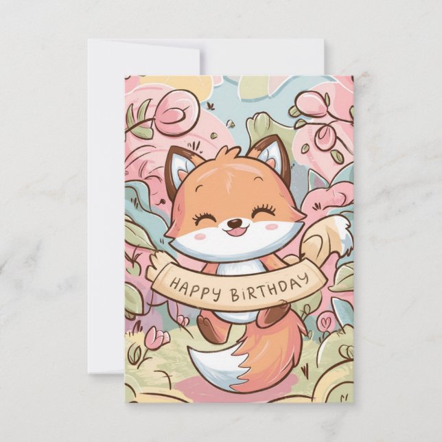 Pretty Charming Fox Birthday Card (Front)