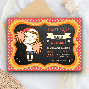 Pretty Cheerleader Girl Birthday Party Invitation