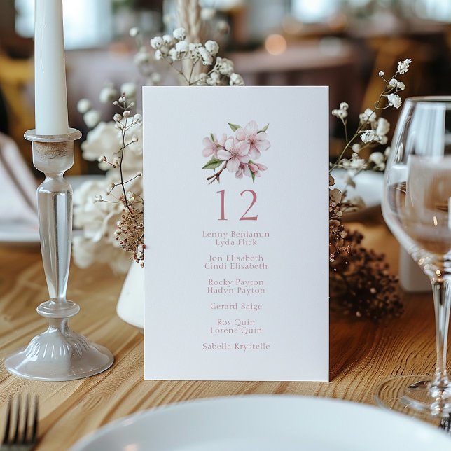 Pretty Cherry Blossom flower Wedding Table Seat Invitation (Elegant table seating card features a soft floral design of delicate pink blossoms.)