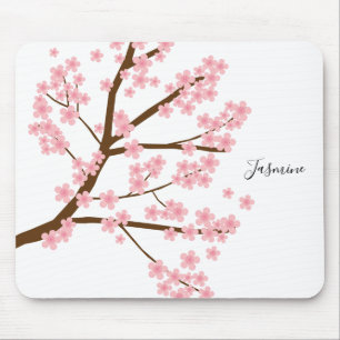 Pretty Cherry Blossoms Custom Name Lettering Cute Mouse Pad