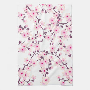 Pretty Cherry Blossoms Nature Pink White Tea Towel