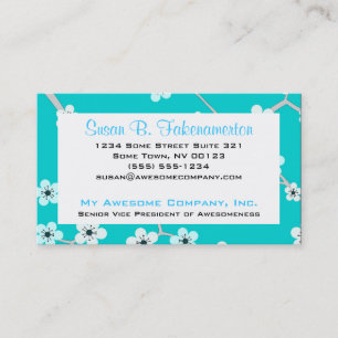 Pretty Cherry Blossoms - Turquoise Blue Business Card