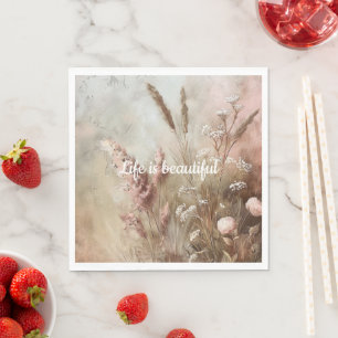 Pretty Chic Beige Blush Boho Floral Napkin