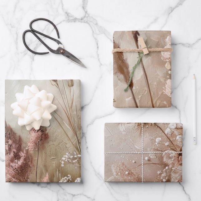 Pretty Chic Beige Blush Boho Floral  Wrapping Paper Sheet (Front)