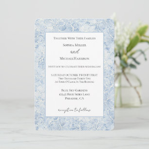 Pretty Chic Blue White Flowers Wedding Invitation