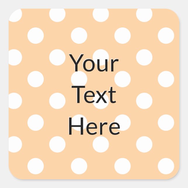 Pretty Chic Cute Peach Polka Dot Custom Text Square Sticker (Front)