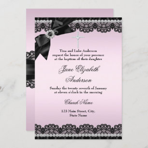 Pretty Chic Diamond Lace Pink Baptism Invite