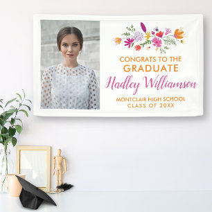 Pretty Chic Floral Graduate Photo Graduation Party Banner
